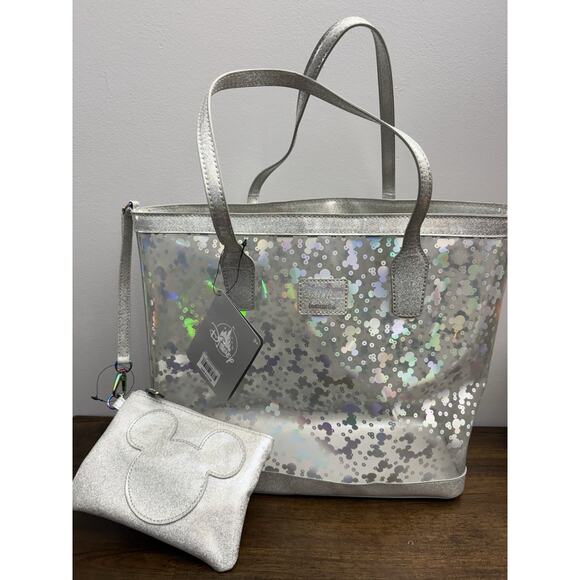 Loungefly Handbags - NEW Disney Park Loungefly Mickey Mouse Magic Mirror Silver Tote Bag & Coin Purse